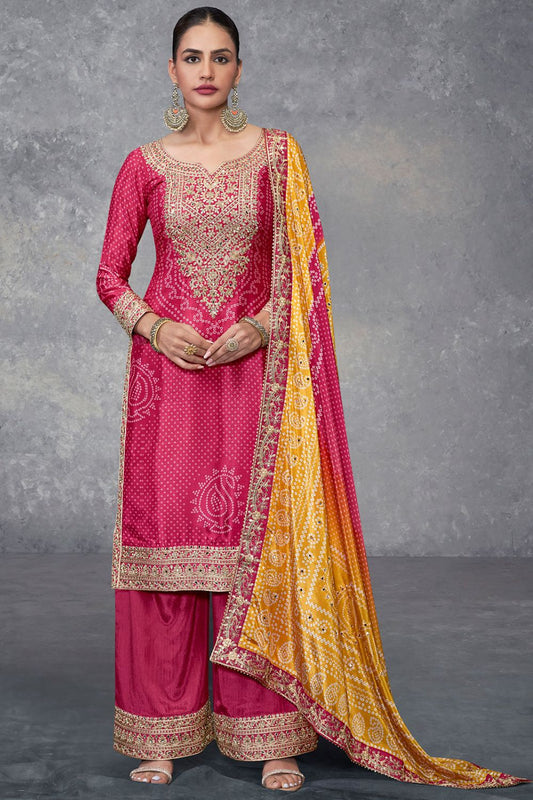 Pink Chinon Crepe Premium Bandhani Print Pakistani Suit