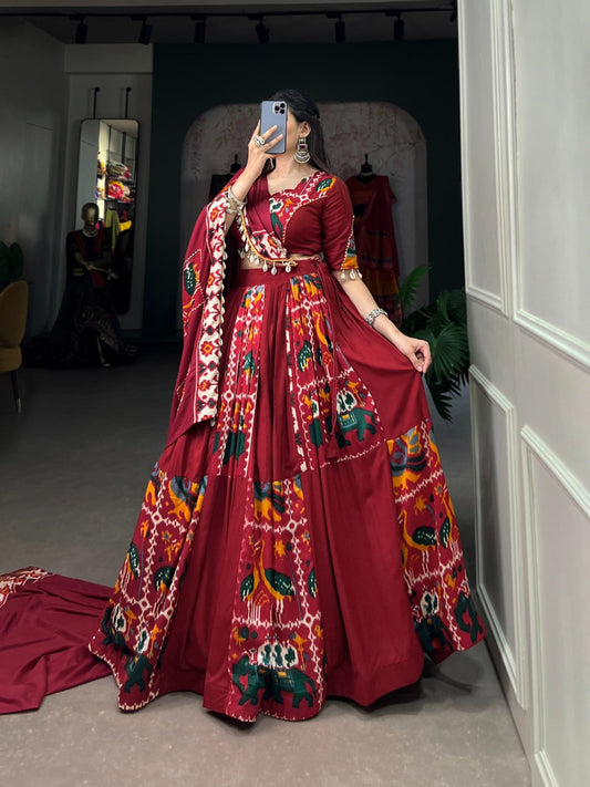 Maroon Royal Rayon & Printed Silk 6 meter Flair Lehenga Choli for Garba Navratri