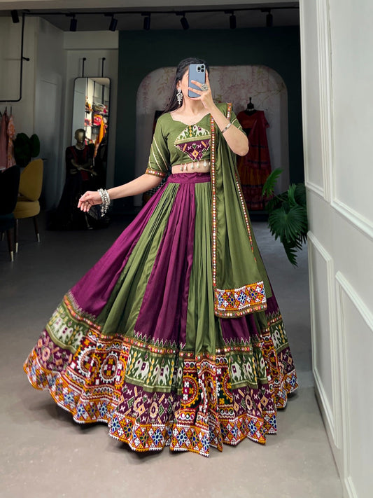 Celebrate with More Colors: Olive Silk Chaniya Choli for Navratri Night 💃