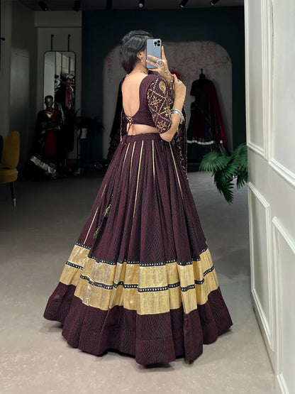 Coffee Brown Georgette Garba Choli with Bandhej Print and 8-Meter Flair