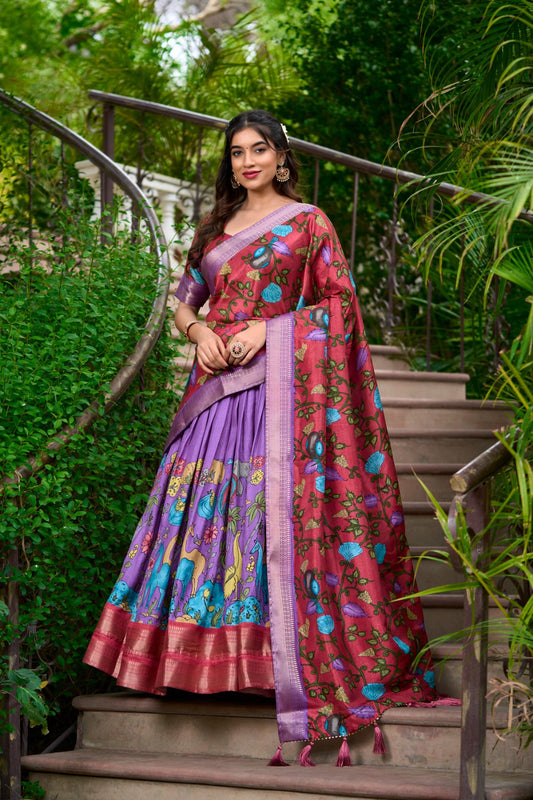 Purple Kalamkari Dola Silk Chaniya Choli for Garba and Navratri