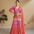 Pink Orange Bandhej Print Chinon Gharara Suit Set – Party Wear Elegance