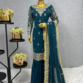 Teal Color Noor Faux Georgette Gharara Set