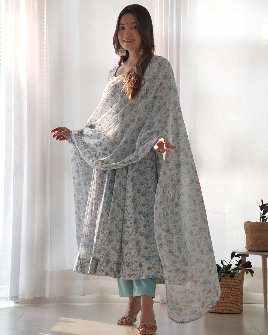 chiffon floral anarkali dress Royal Blue Bandhani Printed Chiffon Anarkali Suit Set (48-RoyalBlue-AFNKB)