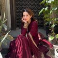 Maroon Designer Chinon Silk Sequin Gown for Women | Ready to Wear