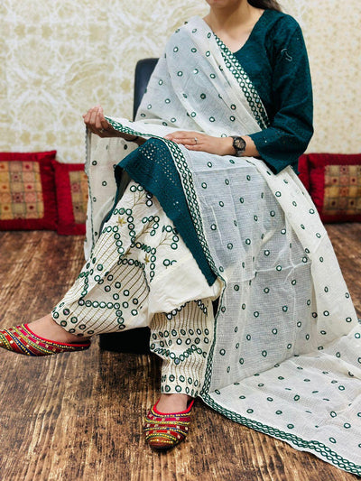 Graceful in Green: Green Chikan Embroidered Kurti with Cutwork Embroidery and Mirror Work