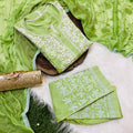 Green 3 Pc Lucknow Chikankari Handwork Kurti, Pant, and Dupatta Set