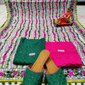 Green and Bright Pink Ensemble 4 Pc With Jutti , Chikankari Kurti Pallazo and Elegant Mirror work Dupatta