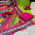 Green & Pink Elegant Chikankari Kurti, Palazzo, and Pakistani Dupatta Set