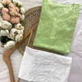 Green and White Elegant Mal Mal Chikankari Short Top & Lycra Pants Set