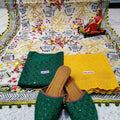 Green and Yellow Ensemble 4 Pc With Jutti , Chikankari Kurti Pallazo and Elegant Mirror work Dupatta