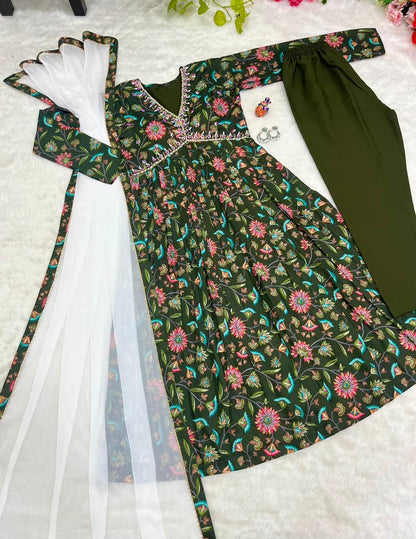 Green Boho Floral Special: Aliya Cut Dresses with Dupatta and Pant! 🌺🌺 - Inayakhan Shop 