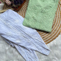 Green Chanderi Silk Short Chikankari Kurti and Cotton Dhoti Tulip Pant Co-ord Set