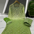 Green Chikankari Elegance Ombré Mirror Booti Jaal Set - Kurti, Sharara & Dupatta