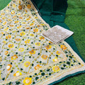 Green Chikankari Sequence Work Ready-to-Wear 3-Piece Set: Kurti, Plazo, Phulkari Pom Pom Dupatta