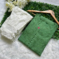 Green Color Modern Mirage Cotton Kurti & Afghani Pant Ensemble