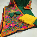 Green Cotton Phulkari Suit with Beautiful Chikan & Sequins Embroidery Work Shopping Online