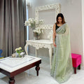Green Elegant Burburry Silk Saree with Sequins Work