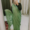 Green Elegant Chikankari Georgette Saree with Black Blouse