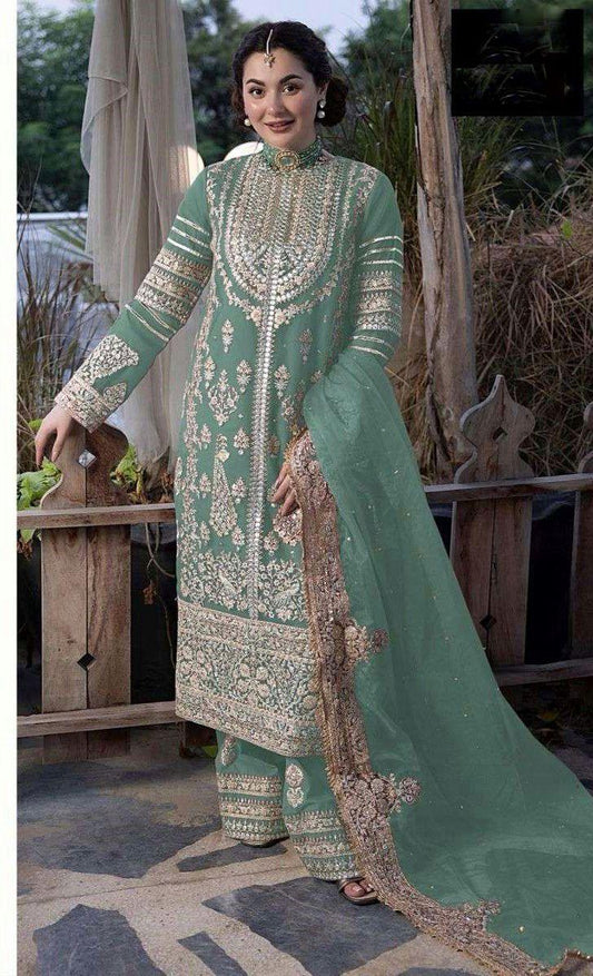 💃👚Green Elegant Georgette Embroidered Suit 👚💃 - Inayakhan Shop 
