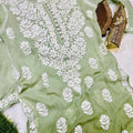 Green Elegant Viscose Chikankari Work Kurti with 3D Fine Chikankari Handwork