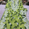 Green Enchanting Floral Elegance MulMul Set with Heavy Side Border Work