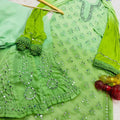 Green Enchanting Lucknawi Jaal - Chikankari Festive Set - Kurti, Sharara & Dupatta -(Inner Included)