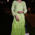 Green Ethereal Blossoms: 3D Muslin Kurti and Pant Set