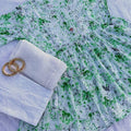 Green Floral Print Mul Mul Short Gown, Dupatta, and Pant Full Combo Set.