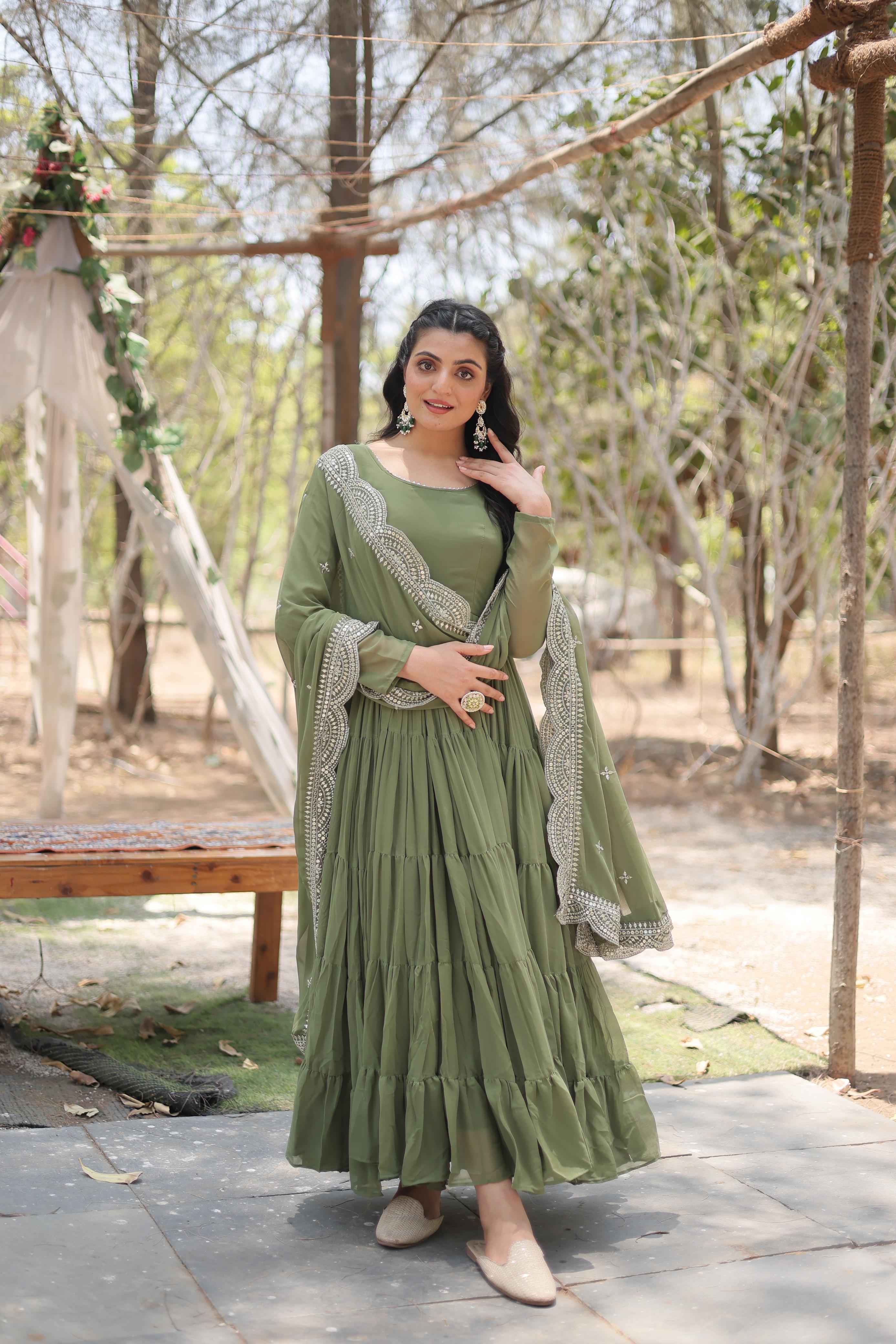 Green gown with dupatta best sale