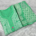 Green Georgette Chikankari Buti Jaal Kurti Sharara Set can be worn with Jeans