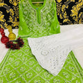Green Graceful Lucknawi Georgette Chikankari Mirror Kurti with Mirror Sharara (INNER INCLUDED)