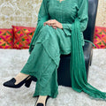 Green Lucknowi Chikankari Rayon Kurti and Palazzo Set with Chiffon Dupatta