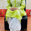 🌼 Green Lucknowi Fusion Monochromatic Cotton Printed Kurta with Chikan Afghani Set 🌼