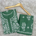 Green Lucknowi Splendor: Rayon Embroidered Kurti and Palazzo Set