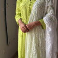 Green Luxe Cotton Chikankari Dyable Kurti Set with Aari Work Dupatta