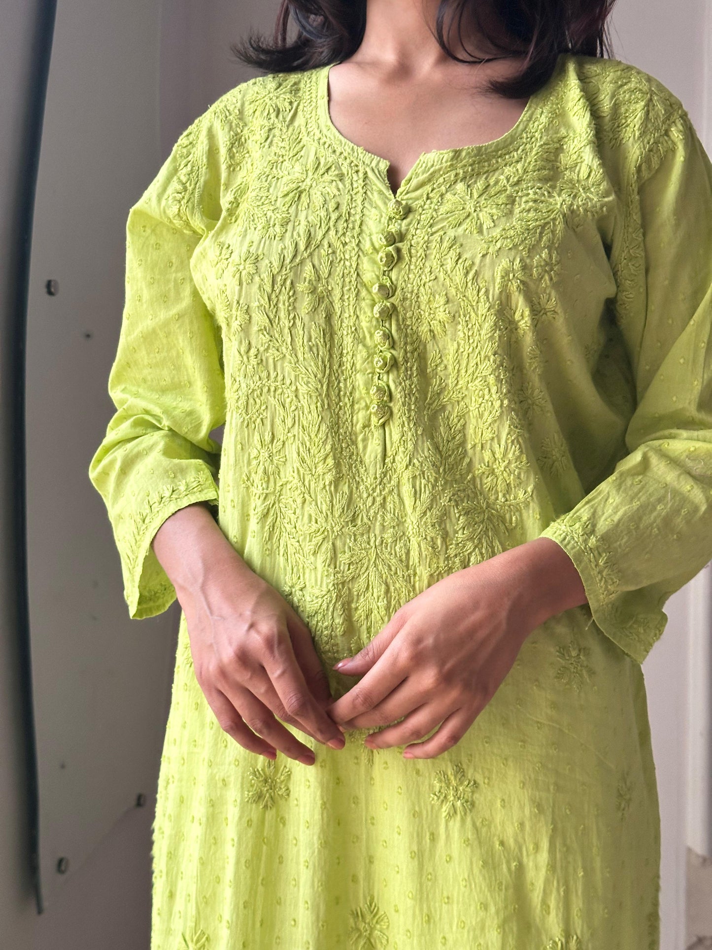 Green Luxe Cotton Chikankari Dyable Kurti Set with Aari Work Dupatta - Inayakhan Shop 