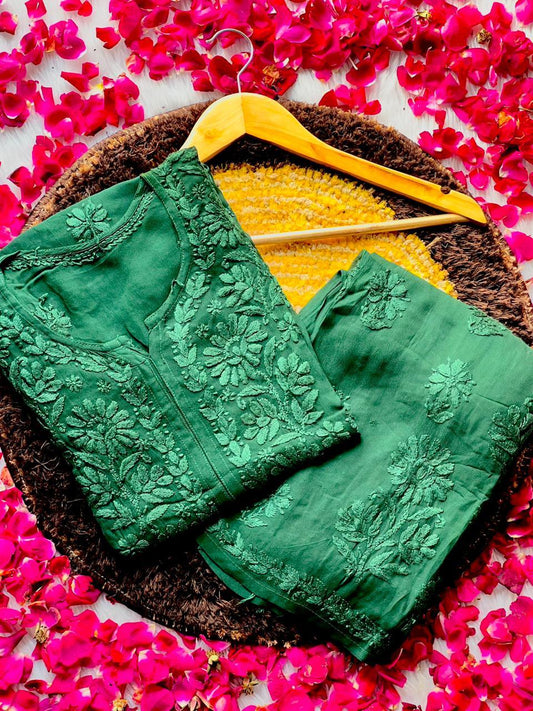 Green Luxurious 3D Viscose Kurti and Plazo Set - Inayakhan Shop 