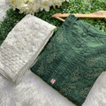 Green Mukaish Chanderi Dyeable Kurti and Pant Set
