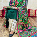Green Pakistani Fusion Chikankari Suit with Embroidered Dupatta