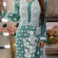 Green Premium 3D Jasmine Maslin Kurti with White Pallazo (Limited Stock)