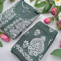 Green Premium Heavy Work Lucknow Chikankari Modal Kurti Palazzo Set for Summer