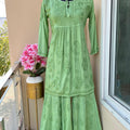 Green Premium Modal Silk Chikankari Kurti and Gharara Set Limited Stock