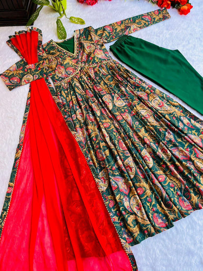 Green Red Boho Floral Special: Aliya Cut Dresses with Dupatta and Pant! 🌺🌺 - Inayakhan Shop 
