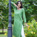 Green Regal Radiance Chanderi Silk Kurti and Stretchable Pant Set