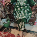 Green Regal Reverie Rayon Chikankari Ensemble with Lucknowi Ghaas Patti Handwork
