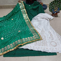 Green Sparkling Sequins Bandhani dupatta Gotta patti Sharara Sequins Kurti emsemble