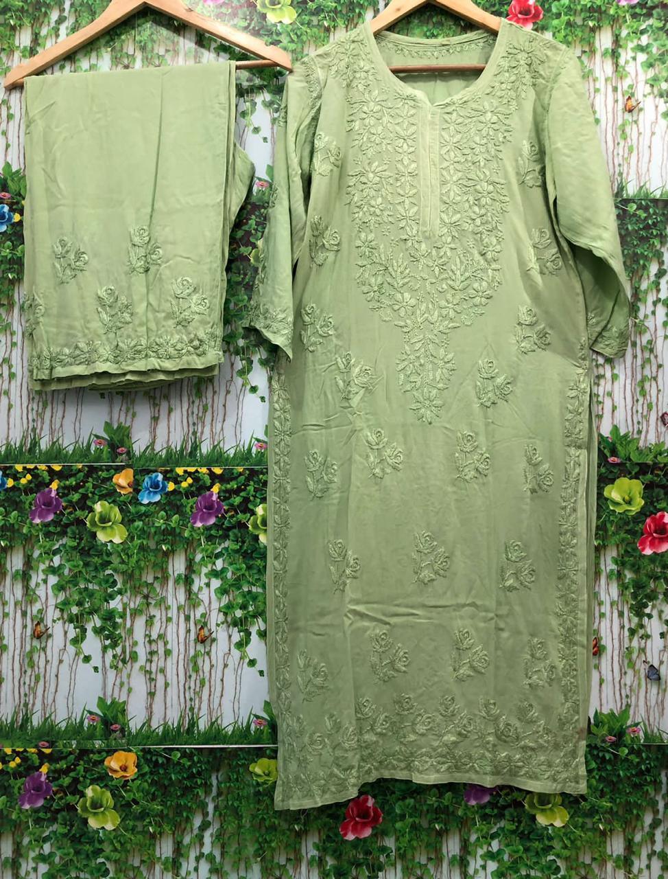 Green Vivid Elegance Modal Kurti and Palazzo Set - Inayakhan Shop 