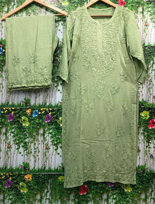 Green Vivid Elegance Modal Kurti and Palazzo Set - Inayakhan Shop 