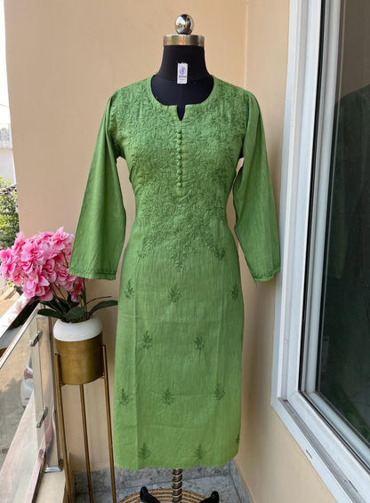 Green Vogue Chikankari Long Kurti and Pant Ensemble - Inayakhan Shop 